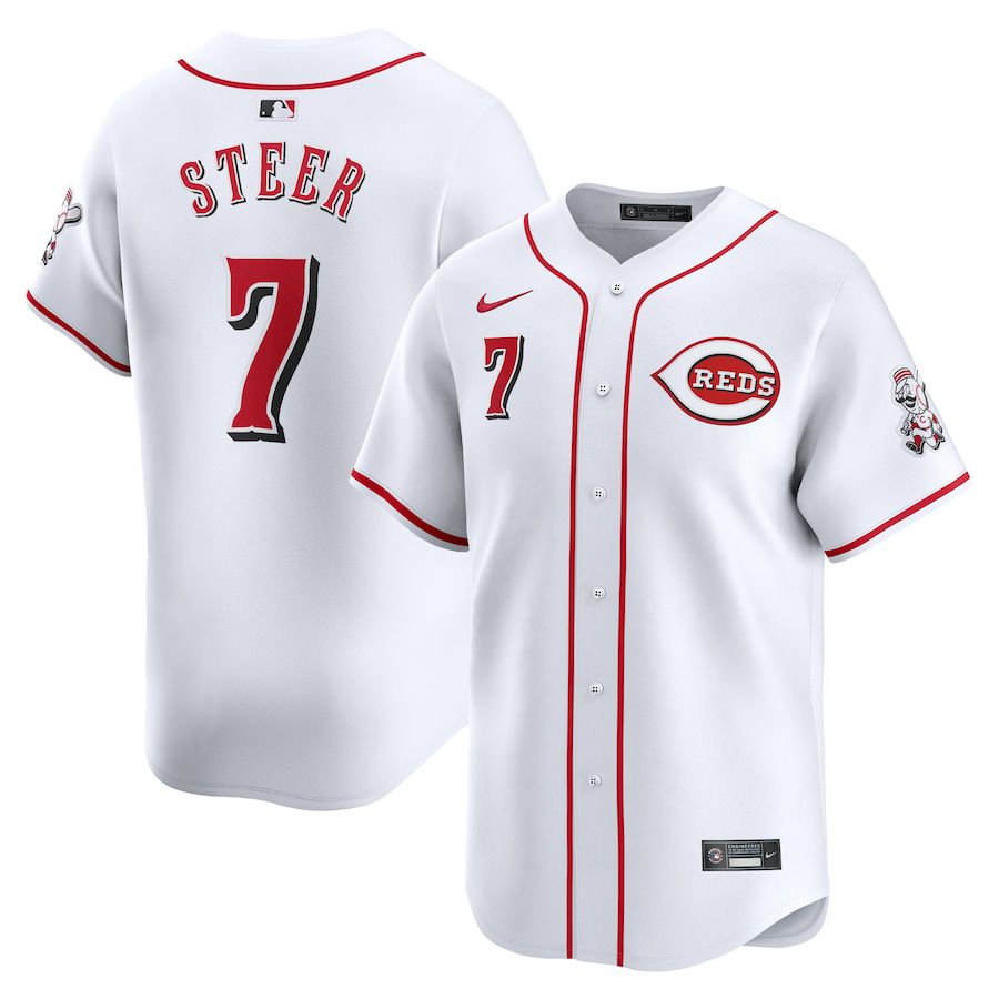 Men Cincinnati Reds #7 Spencer Steer Nike White Home Limited Player MLB Jersey->->MLB Jersey